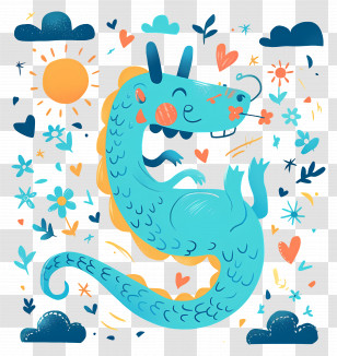 Cartoon Dragon - Cartoon Dragon With Flowers Transparent PNG