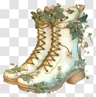 Cottage Style Shoes - Floral Boots With Nature Elements Transparent PNG