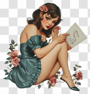 Love Letters For Her - Vintage Pin-up Girl With Roses Transparent PNG