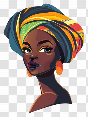 Vibrant Portrait Of Woman With Headwrap - Vibrant Portrait Of A Woman With Colorful Headwrap Transparent PNG
