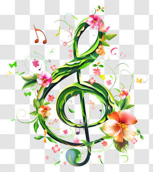 Music Notes - Floral Treble Clef Design Transparent PNG