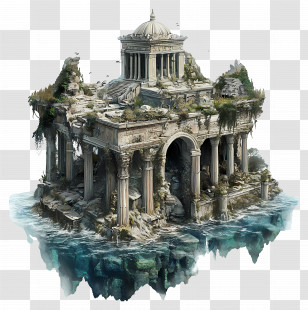 Lost Atlantis - Ancient Ruins With Overgrown Vegetation Transparent PNG