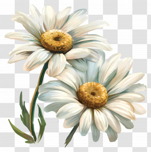 Daisies Flowers - Pair Of White Daisies In Elegant Botanical Style Transparent PNG