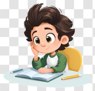 Child Doing Homework - Boy Reading At Desk Transparent PNG