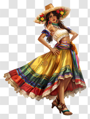 Cinco De Mayo - Colorful Traditional Dress With Hat Transparent PNG