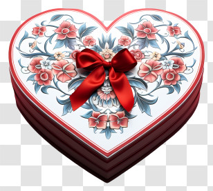 Gift Box - Decorative Floral Heart Gift Box With Red Ribbon Transparent PNG