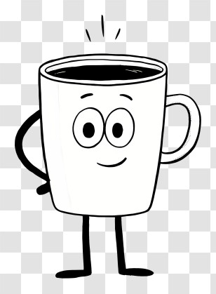Coffee Cup Outline - Smiling Coffee Cup Cartoon Transparent PNG