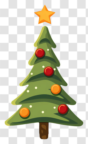 Christmas Tree - Cartoon Christmas Tree With Ornaments And Star Transparent PNG