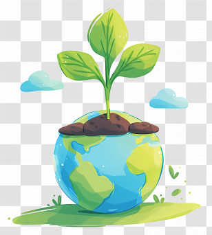 Earth With Sprout - Sapling Growing On Earth Globe Symbolizing Sustainability Transparent PNG