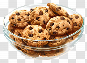 Chocolate Chip Cookies - Bowl Of Delicious Chocolate Chip Cookies Transparent PNG