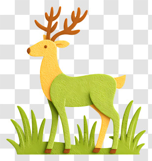 Deer On Green Meadow - Paper Deer In Grass Transparent PNG