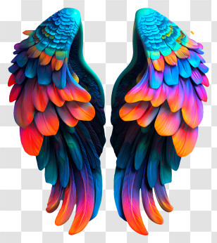 Iridescent Angel Wings - Vibrant Rainbow Feather Wings Transparent PNG