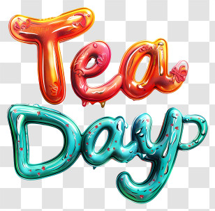 International Tea Day - Colorful Tea Day Text With Balloons Transparent PNG