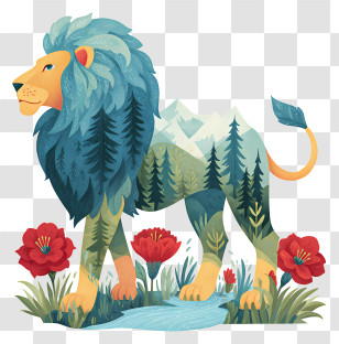 Nature Lion - Blue-Maned Mountain Lion Illustration Transparent PNG