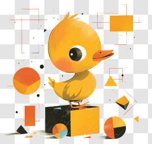 Cartoon Baby Duck - Cute Yellow Duck With Geometric Shapes Transparent PNG