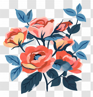 Bouquet Flowers - Red Roses With Blue Leaves Illustration Transparent PNG