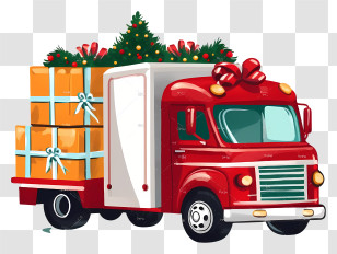 Red Delivery Truck - Festive Red Truck With Christmas Gifts Transparent PNG