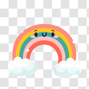 Rainbow - Smiling Rainbow And Clouds In Cartoon Style Transparent PNG
