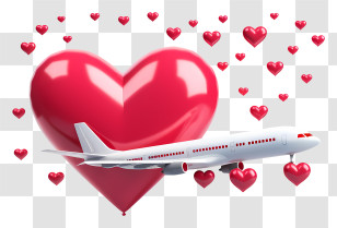 Valentine Airplane - Romantic Airplane With Hearts Transparent PNG