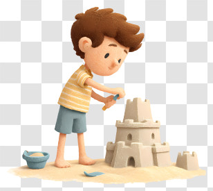 Boy Making Sand Castle - Boy Building A Sandcastle Transparent PNG