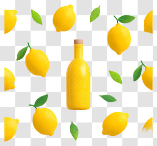 National Lemon Juice Day - Lemon Bottle With Floating Lemons Transparent PNG