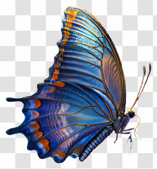 Glitter Butterfly - Blue Butterfly With Detailed Wings Transparent PNG