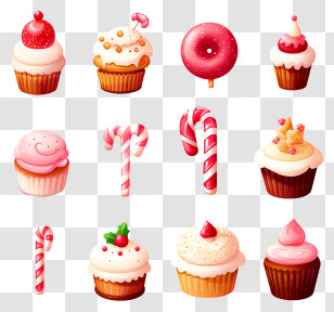 Cupcakes - Festive Christmas Cupcakes And Candy Canes Transparent PNG