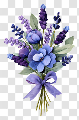 Lavender Bouquet - Purple Flower Bouquet With Ribbon Transparent PNG