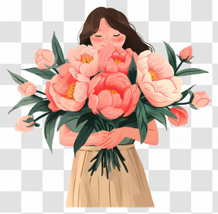 Girl Holding Bouquet - Woman Holding A Pink Bouquet Of Flowers Transparent PNG