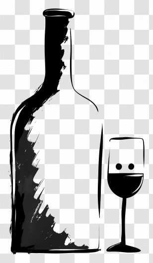 Wine Bottle And Glass - Wine Bottle And Glass Silhouette Transparent PNG
