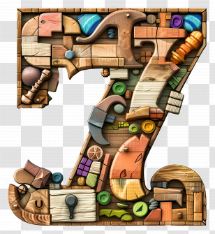 Number 7 - Decorative Wooden Number Seven Transparent PNG