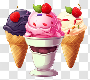 Ice Cream Cones - Ice Cream In Cones And Bowl Illustration Transparent PNG