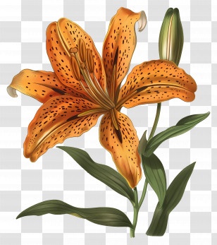 Vintage Flowers - Orange Tiger Lily Flower Illustration Transparent PNG