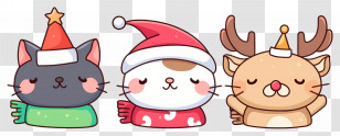 Christmas Animal - Cartoon Cats In Christmas Hats Illustration Transparent PNG