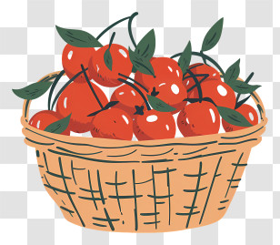 Cherry Tomato - Fresh Red Cherries In Woven Basket Transparent PNG