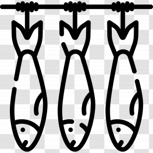 Sea Food - Hanging Fish In Line Art Style Transparent PNG