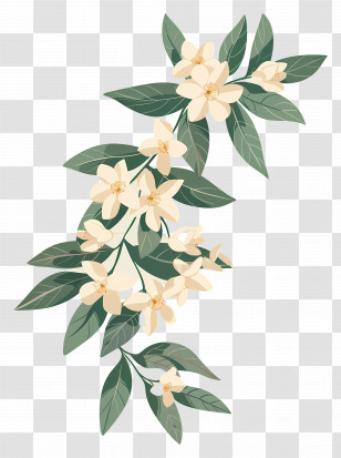 Flower Branch - Beautiful Flower Branch With Leaves Transparent PNG