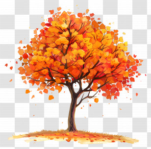 Maple Tree - Autumn Tree With Vibrant Orange Leaves Transparent PNG