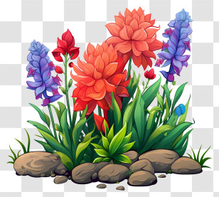 Garden - Colorful Flowers In A Garden Transparent PNG