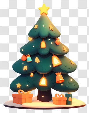 Cute Christmas Tree - Christmas Tree With Bells And Gifts Transparent PNG