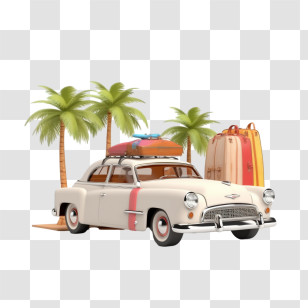 Retro Car - Vintage Car With Luggage And Palm Trees For Holiday Mood Transparent PNG