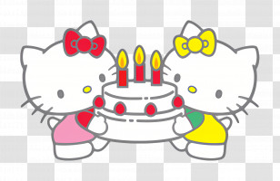 Hello Kitty - Cats Celebrating With A Birthday Cake Transparent PNG