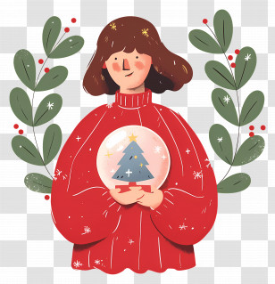 Christmas Girl - Woman Holding A Snow Globe With Christmas Tree Design Transparent PNG