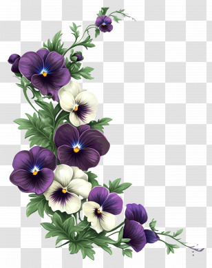 Viola Border - Elegant Pansy Flower Arrangement Transparent PNG
