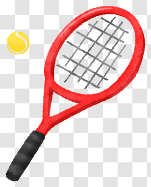Tennis - Bright Red Tennis Racket With Tennis Ball Transparent PNG