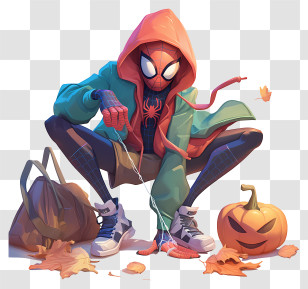 Halloween Spiderman - Spider Character In Hoodie With Pumpkin Transparent PNG