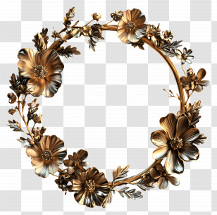 Floral Gold Frame - Golden Floral Wreath Decoration Transparent PNG