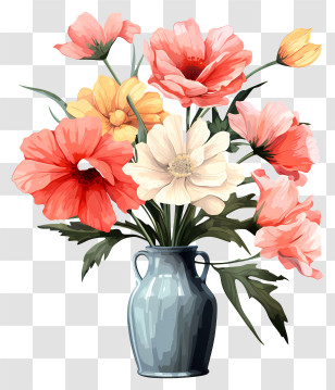 Realistic Style Flower In Vase - Colorful Flower Bouquet In A Vase Transparent PNG