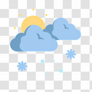 Snowy Weather - Sun And Clouds Cartoon With Snowflakes Transparent PNG
