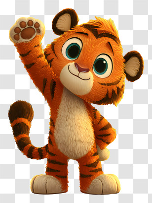 Cartoon Tiger - Friendly Cartoon Tiger Cub Waving Transparent PNG